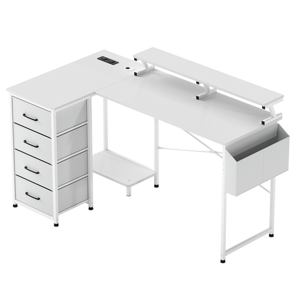 Levede L Shaped Gaming Desk with Storage Drawers White-2006733412563554312