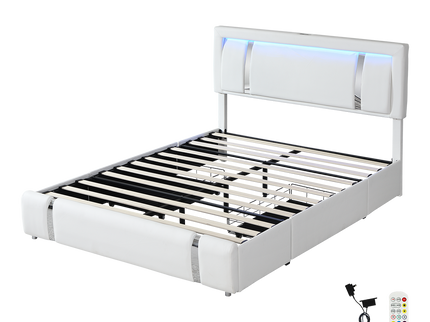 Levede Queen Bed Frame With Adjustable Headboard White-1910112269375770632