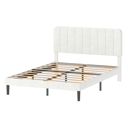 Levede Double Bed Frame Upholstered Adjustable Headboard Bed Platform White-2065254299478396936