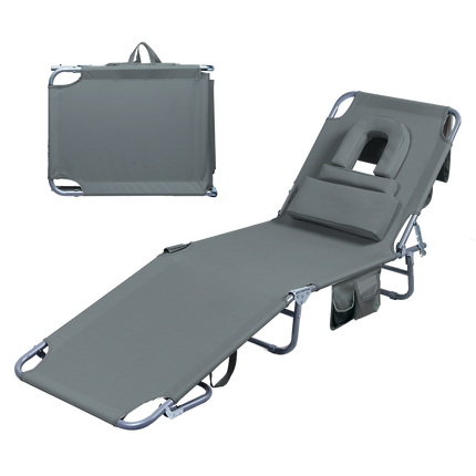 Levede Foldable Beach Lounge Chairs with Face Hole Grey-1973193483959275528