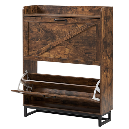 Levede Shoe Cabinet 2 Flip Drawers Storage Organiser Removable Shelf Hallway-2050059010660503561
