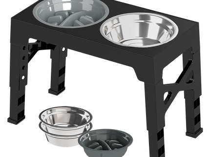 PaWz Elevated Dog Bowls 2 Stainless Steel Bowls and 1 Slow Feeder Bowl-1954802490386026504
