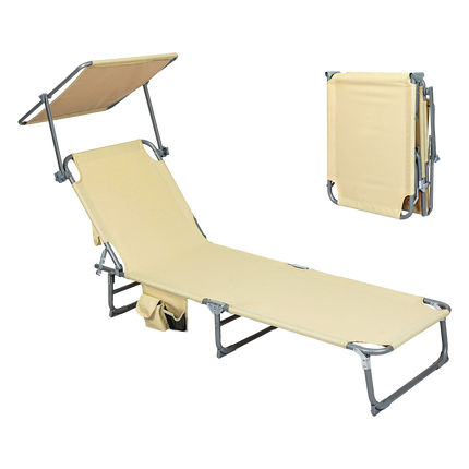 Levede Foldable Lounge Chairs with Canopy Khaki-1973193483736977416