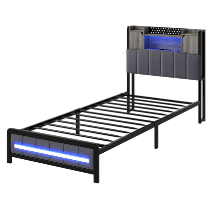 Levede Single Bed Frame with Storage Headboard RGB LED-2011971105295831048