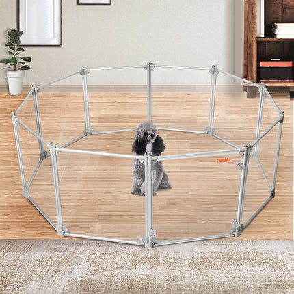 Pawz Pet Playpen Transparent Acrylic Clear Folding Dog Fence Kennel 10 Panel-1975420379447037958