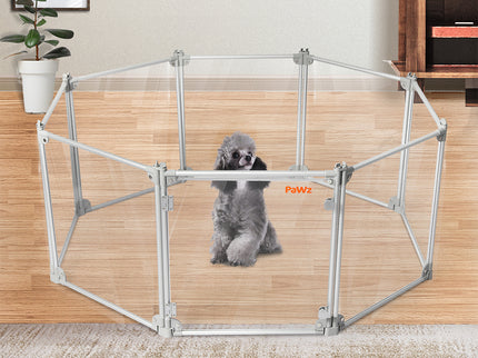 Pawz Pet Playpen Transparent Acrylic Clear Folding Dog Fence Kennel 8 Panel-1864184563715149830