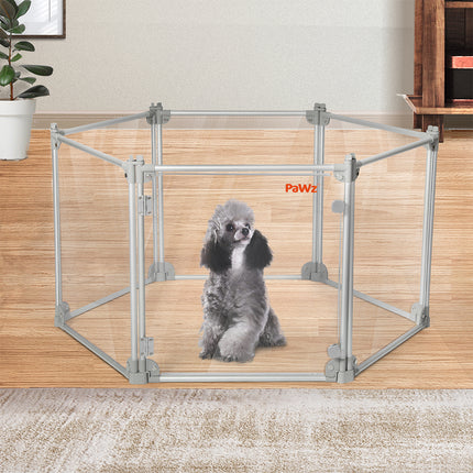 Pawz Pet Playpen Transparent Acrylic Clear Folding Dog Fence Kennel 6 Panel-1975420378624954374