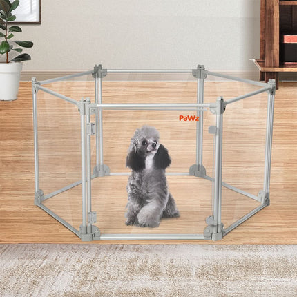 Pawz Pet Playpen Transparent Acrylic Clear Folding Dog Fence Kennel 6 Panel-1954802349851676678