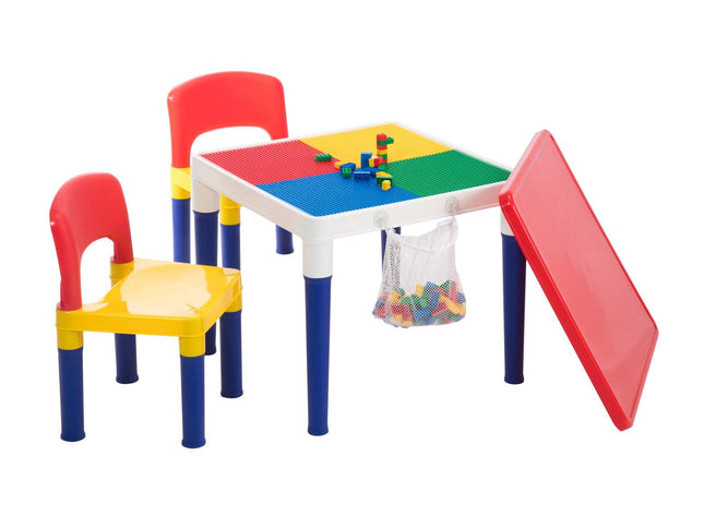 Children's 2-in-1 Building Blocks Table & Chairs Set w/ 100 Blocks