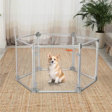 Pawz Pet Playpen Transparent Acrylic Clear Folding Dog Fence Kennel 6 Panel-1975420378624954375