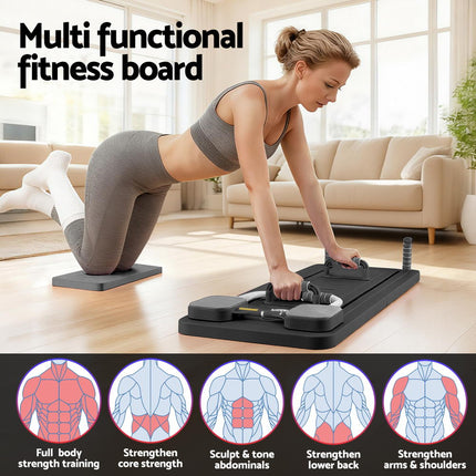 Everfit Pilates Reformer Abdominal Exercise Board Push Up Set Fitness Black