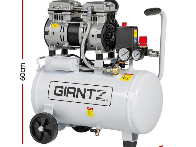 Giantz 24L Air Compressor Quiet 0.75HP Oil-Free Portable Tyre Inflator 40L/Min