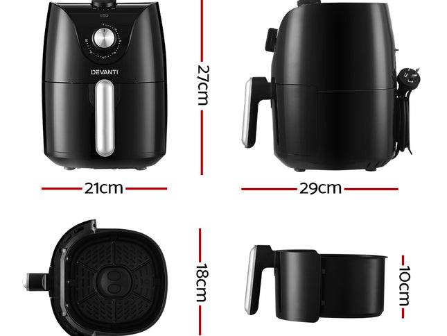 Devanti Air Fryer 2.5L Knob Fryers