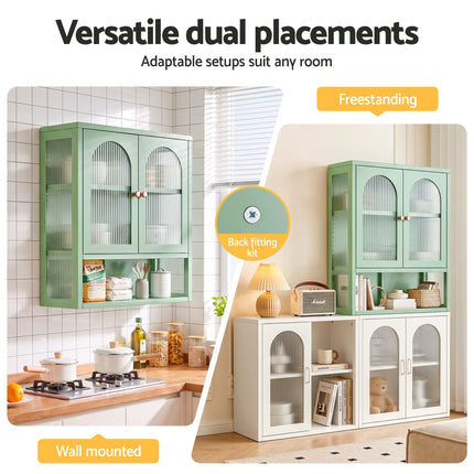 Artiss Buffet Cabinet Sideboards X2 Wall Mounted Fluted Display Storage Green
