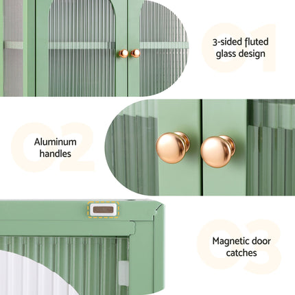 Artiss Buffet Cabinet Sideboards X2 Wall Mounted Fluted Display Storage Green