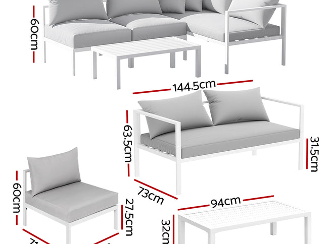 Gardeon 4 Seater Outdoor Sofa Set Aluminium Lounge Setting