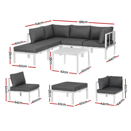 Gardeon 6PCS Outdoor Sofa Set Aluminium Table and Chairs Lounge Patio Furniture