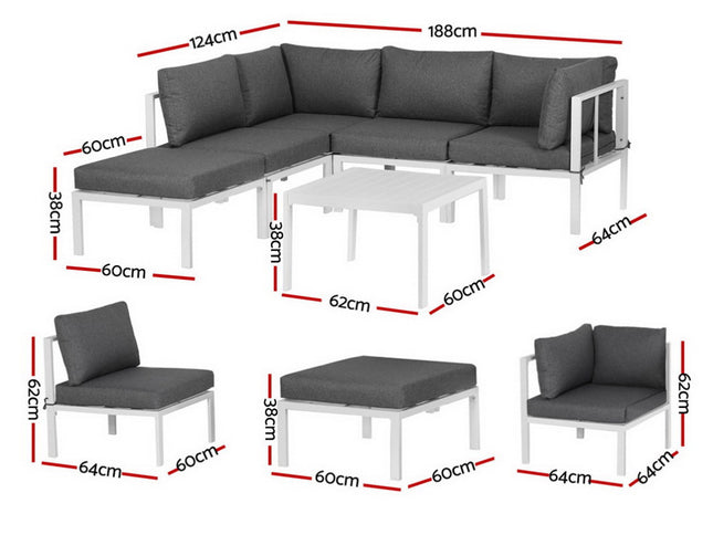 Gardeon 6PCS Outdoor Sofa Set Aluminium Table and Chairs Lounge Patio Furniture