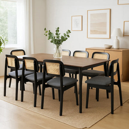 Levede Dining Chair Wood Rattan Armless Black x8-2006732736517246983