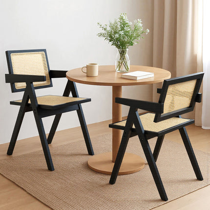 Levede 2x Black Wicker Armchair Dining Chair-2006732729919606791