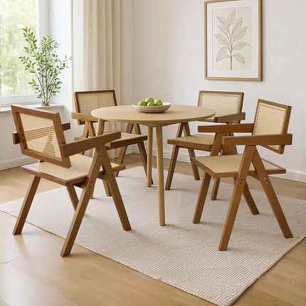Levede 4x Walnut Wicker Armchair Dining Chair-2006732730792022023
