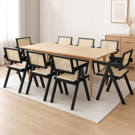Levede 8x Black Wicker Armchair Dining Chair-2006732730439700487