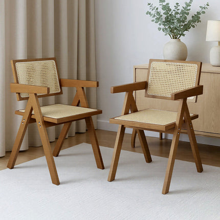 Levede 2x Walnut Wicker Armchair Dining Chair-2006732730611666951
