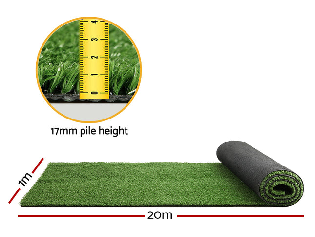 Prime Turf Artificial Grass 1mx20m 17mm Synthetic Fake Lawn Turf Plant Plastic Olive