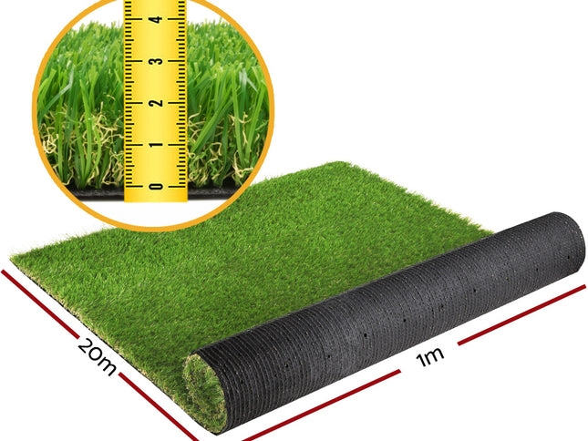 Prime Turf Artificial Grass 30mm 1mx20m Synthetic Fake Lawn Turf Plastic Plant 4-coloured