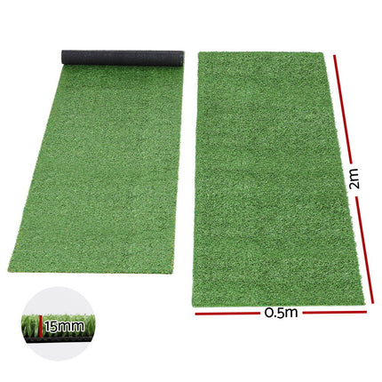 Prime Turf Artificial Grass Turf Rug Fake Grass 2 Rolls 15mm Height 50cm x 2m Indoor Outdoor Synthetic Grass Mat Carpet with Drainage Holes Plastic Plant