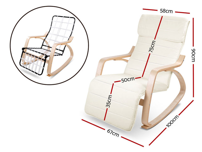 Artiss Rocking Armchair Footrest Nursing Beige Afton