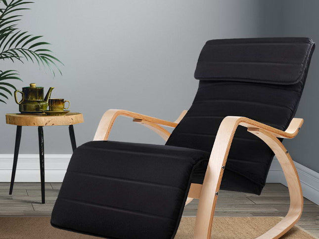 Artiss Rocking Armchair Footrest Nursing Black Afton