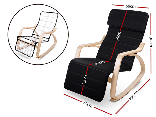 Artiss Rocking Armchair Footrest Nursing Black Afton