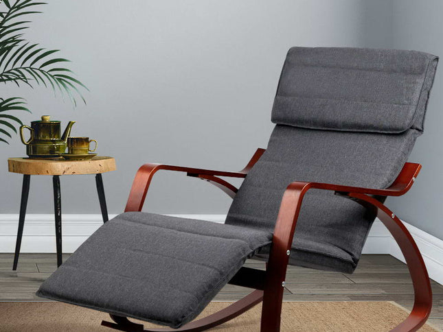 Artiss Rocking Armchair Footrest Nursing Charcoal Afton