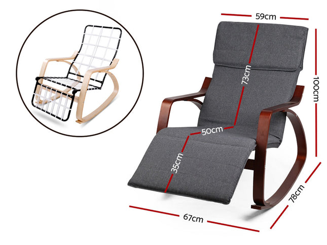 Artiss Rocking Armchair Footrest Nursing Charcoal Afton