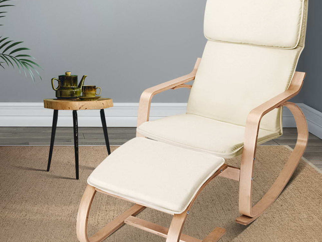 Artiss Rocking Armchair Footstool Bentwood Beige