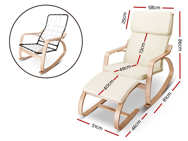 Artiss Rocking Armchair Footstool Bentwood Beige