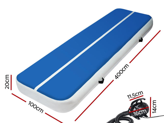 Everfit 4X1M Inflatable Air Track Mat 20CM Thick with Pump Tumbling Gymnastics Blue