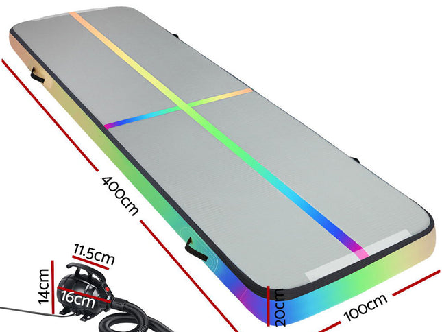 Everfit 4M Air Track Gymnastics Tumbling Exercise Mat Inflatable Mats 20CM Thick + Pump