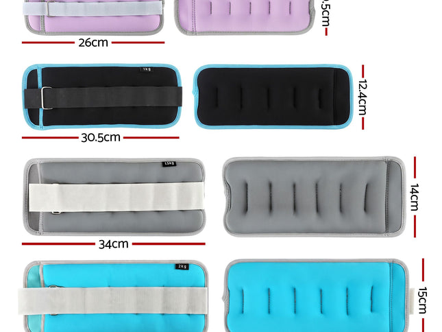 Everfit Ankle Wrist Weights for Women & Men, 4 Colors Set with 1 2 3 4kg Wearable Leg Arm Weights with Secure Fit for Walking, Running, Pilates, Home Fitness