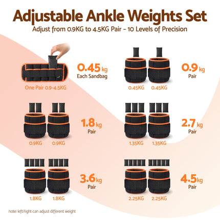 Everfit Adjustable Ankle Weights, 1 Pair (0.9-4.55Kg) Removable Sandbags for Women & Men, Wrist Weights & Leg Weights for Home Gym, Pilates, Walking, Strength Training