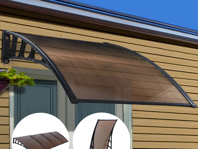Instahut Window Door Awning Canopy 1.5mx4m Brown Sheet Black Plastic Frame
