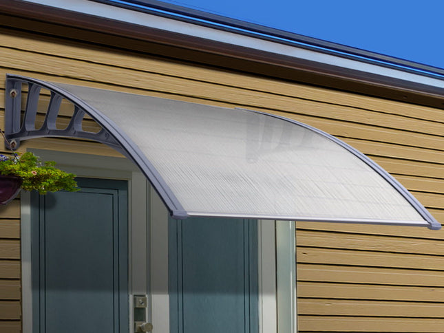 Instahut Window Door Awning Canopy 1.5mx4m Transparent Sheet Grey Plastic Frame