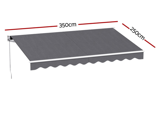 Instahut Retractable Folding Arm Awning Manual Sunshade 3.5M X 2.5M Grey