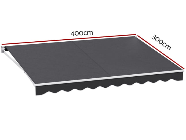 Instahut Retractable Folding Arm Awning Manual Sunshade 4Mx3M Grey