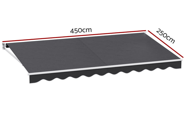 Instahut Retractable Folding Arm Awning Manual Sunshade 4.5Mx2.5M Grey