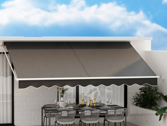 Instahut Retractable Folding Arm Awning Manual Sunshade 4.5Mx2.5M Grey