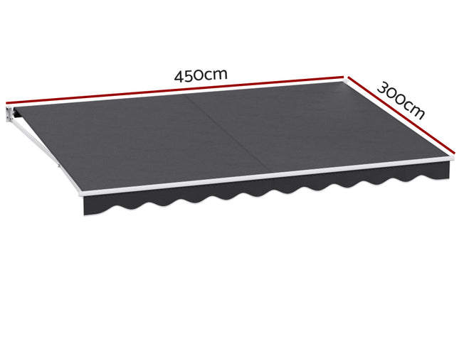 Instahut Retractable Folding Arm Awning Manual Sunshade 4.5Mx3M Grey