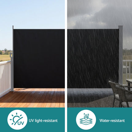 Instahut Side Awning Sun Shade Outdoor Retractable Privacy Screen 1.8X3M Black