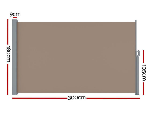 Instahut Side Awning Sun Shade Outdoor Blinds Retractable Screen 1.8X3M Brown